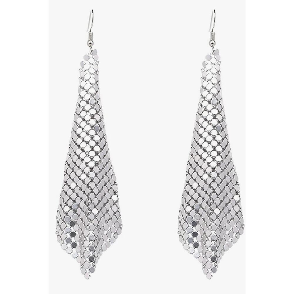 Metal Mesh Grid Earrings Silver - Picture 1 of 2